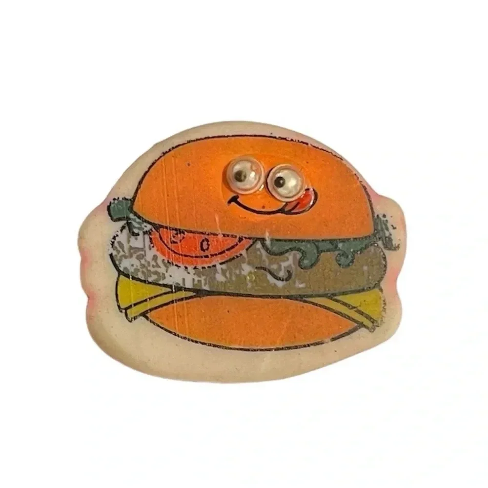 Vintage Hamburger Eraser Googly Eyes Cheeseburger